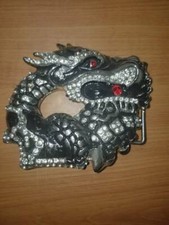 Chinese Dragon Belt Buckle Red  Clear Gems