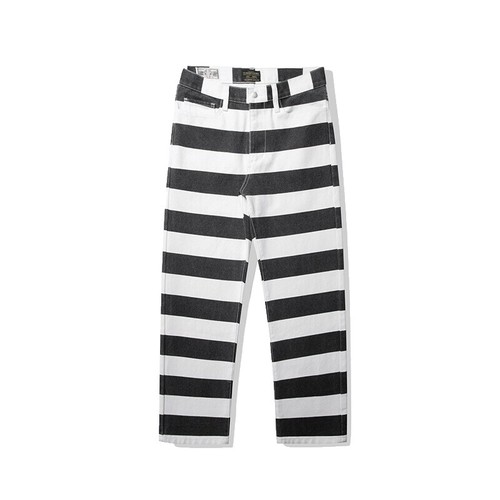 BOB DONG 16oz Motorcycle Prisoner Pants For Men Biker Striped