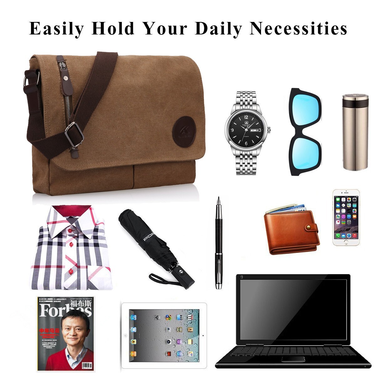 Messenger Bag School Shoulder Bag Men's Vintage Crossbody Satchel