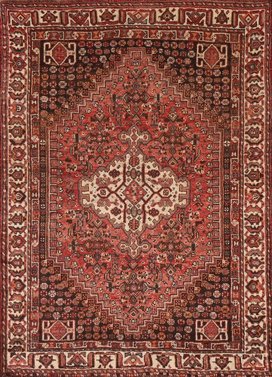 Geometric Traditional Hand-Knotted Vintage Rug 4x5 ft. Wool Carpet