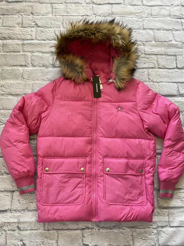 Diesel Niñas Jeway Invierno Puffer Chaqueta con Capucha Rosa Chiaro Talla 14Y Foto 2 de 4