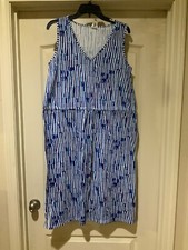 West Loop Womens Size XL Sleeveless Midi Dress Blue White Print Drawstring Waist