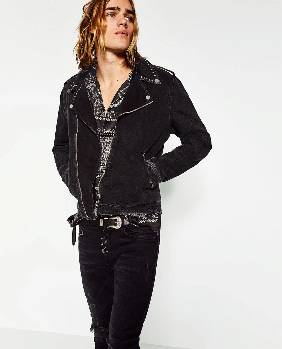 Studded denim jacket zara sale
