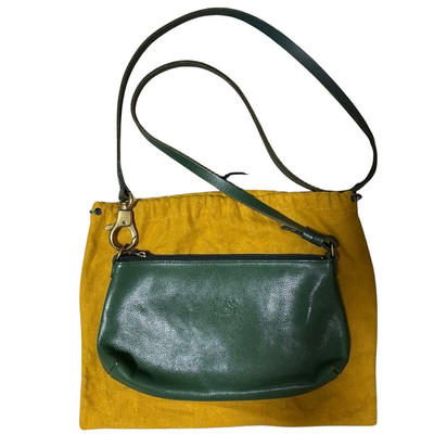 IL BISONTE Shoulder Bag Green Leather w/DustBag Made in Italy Authentic