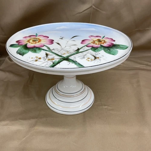 CHALLINOR TAYLOR MILK GLASS PEDESTAL CAKE STAND VINTAGE 19TH CENTURY