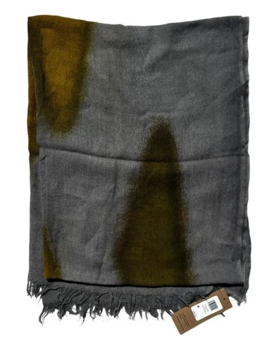 Eileen Fisher Sheer Gray Green Ombre Wool Fringed Wrap Shawl Scarf 75” x 27"