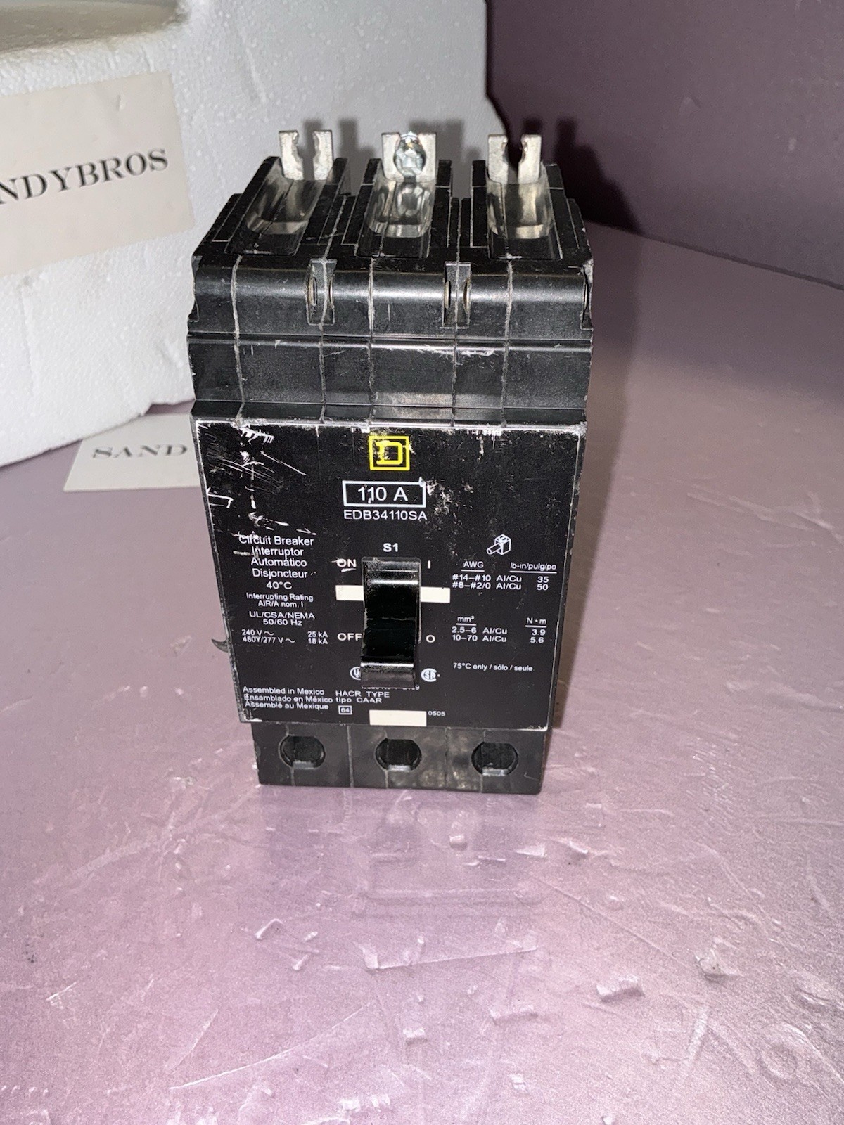 Square D EDB34110SA Circuit Breaker 110 Amp 3 Pole 480Y/277V