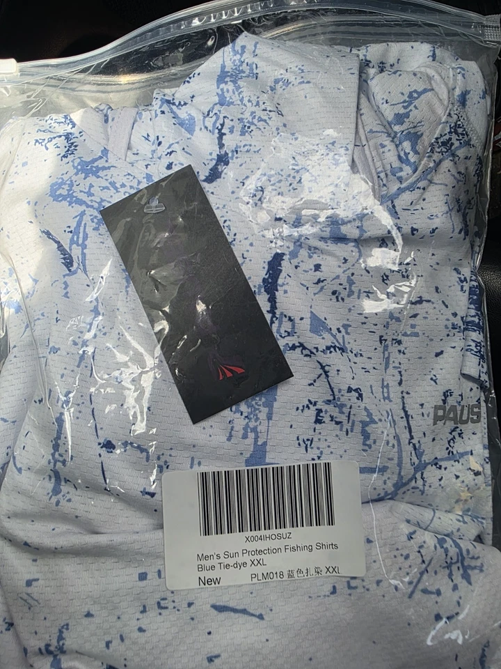 Camisa protectora solar de pesca XXL para hombre blanca y azul Foto 4 de 4