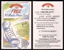 10m General Foods International Coffees Orig. Sealed Trifold Package Phone Card