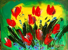 RED TULIPS  █ MODERN CANVAS  original  painting ABSTRACT ART █NO RES██eECE