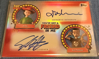 2025 Topps 30 Years of Toy Story Andy and Sid Dual Red Refractor Autogramm 5/5