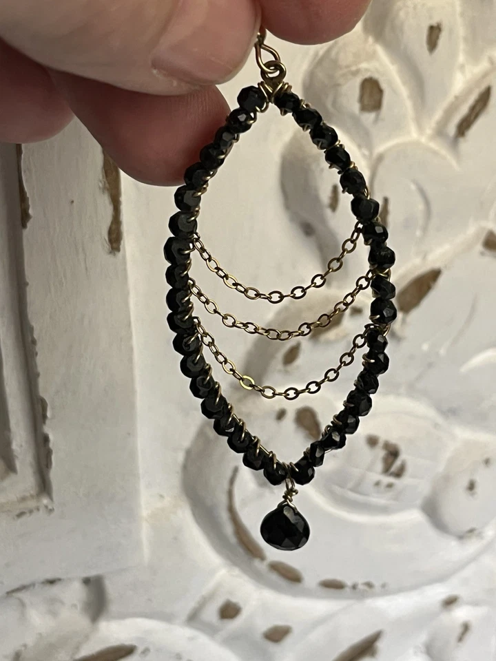 GOLD FILLED Black Faceted  Spinel Chandelier Earrings~ Etsy Purchase - Image 2 of 4