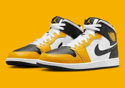 Nike Air Jordan 1 Mid Yellow Ochre White Black DQ8426-701 Mens Size 10.5
