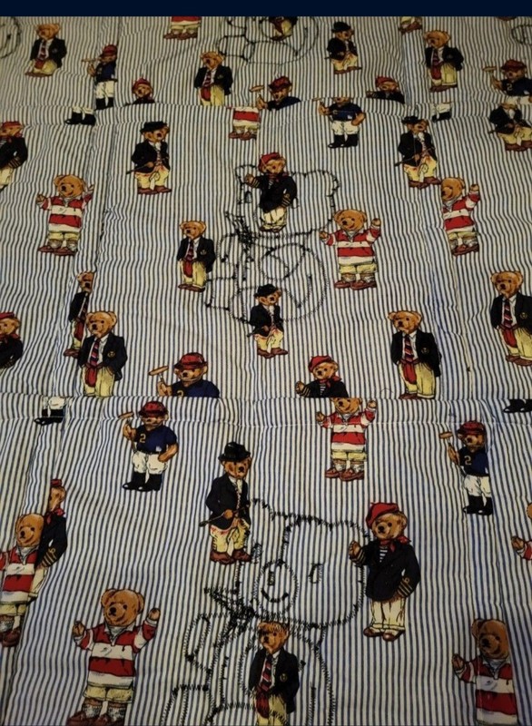 reversible baby quilt blanket, baby bear, blue, crib
