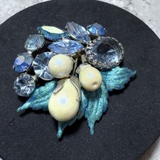 VINTAGE Blue AB Cluster Brooch Signed Regency Jewels Floral Silver Tone Retro