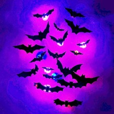 36Set Halloween Bats with Lights 3D, Wall Decor, Stick Anywhere, No Strings...