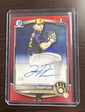Topps 2025 Bowman Draft Red Refractor Auto J.D. Thompson 2/5 CPA-JT Brewers