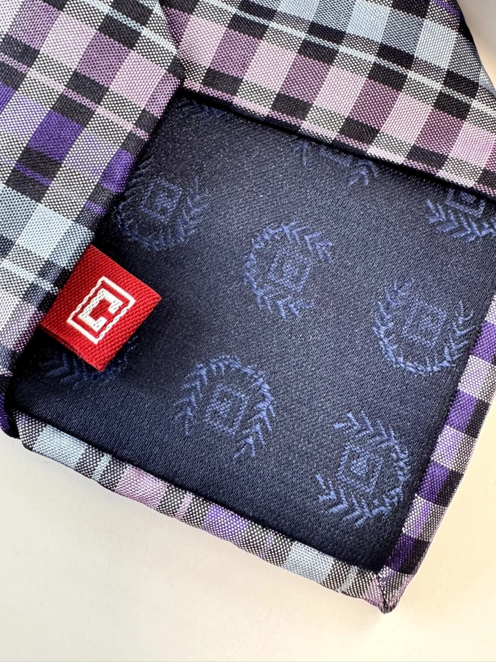 Chaps Men's Tie Purple Blue Black Plaid Check Necktie 100% Silk Classic Business - Image 4 of 4