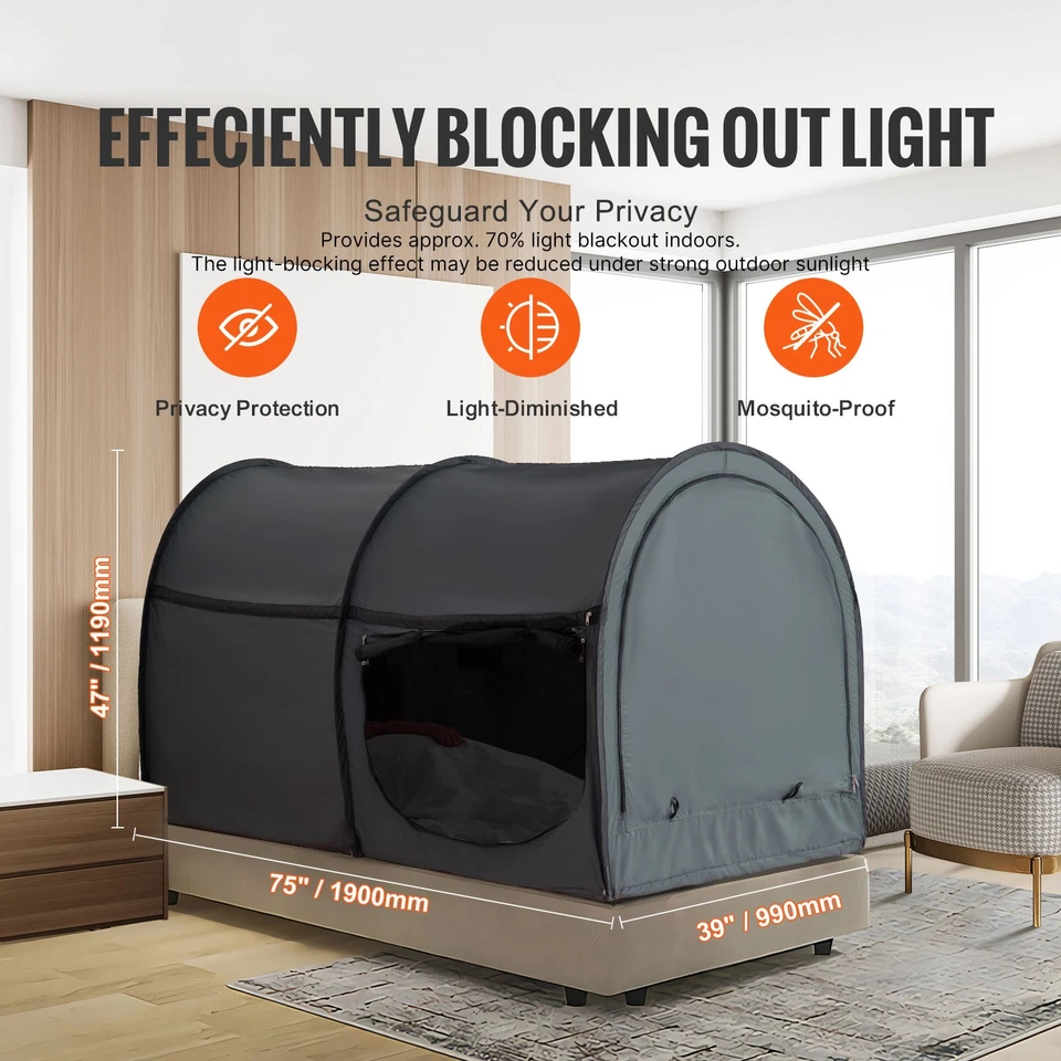 Tienda cama 4 puertas transpirable apagón ligero con postes de fibra de 0,28 pulgadas Foto 2 de 4