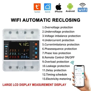 4P 100A Three Phase Tuya WiFi Energy Meter Bidirectional Auto Reclose Relay Unit