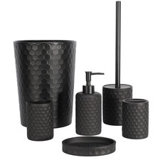 Bathroom Accessory Set - 6 Pcs Black Bathroom Accessories Set with Trash Can,...