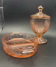 Pink Depression Glass Lot Jeanette Floral/Pointsettia Pattern Candy Dishes