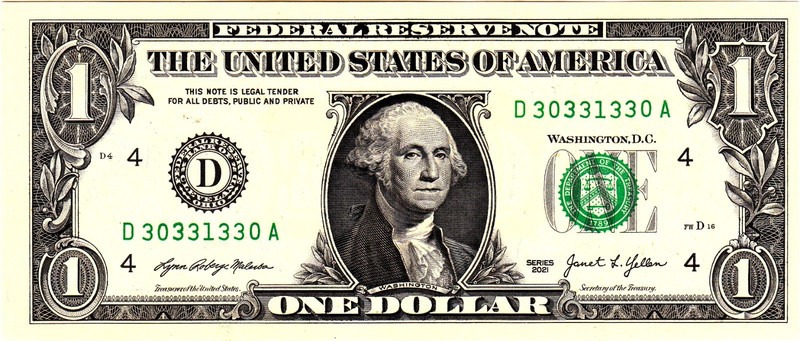 $1 2021 Fancy Serial  Uncirulated CU D30331330A