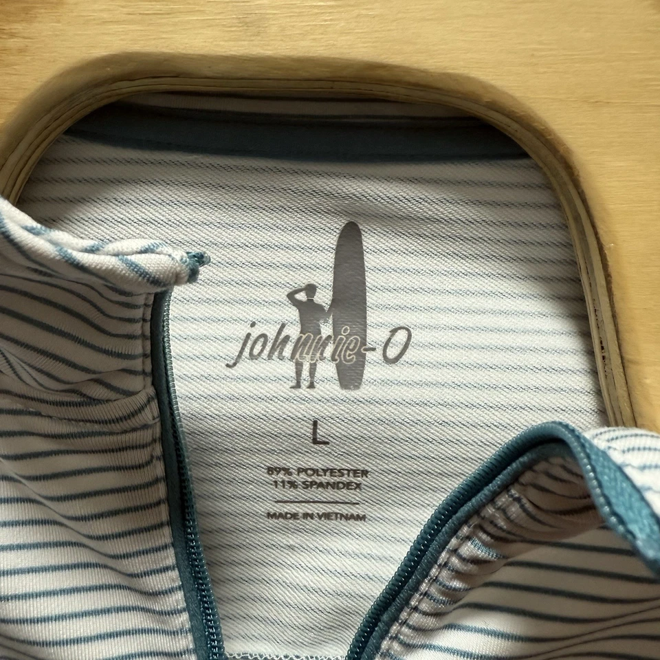 Johnnie-O Performance Stretch 1/4 Zip Pullover Golf Size Large Blue Striped - Image 4 of 4