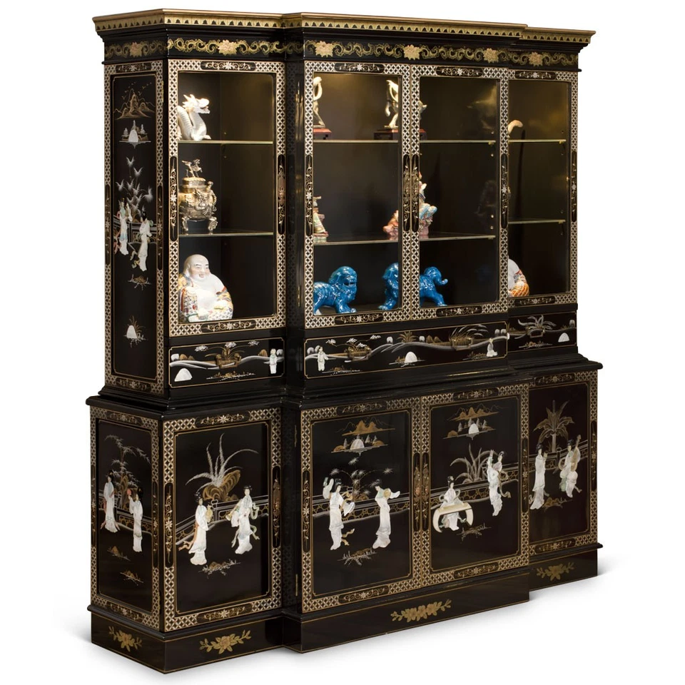 Vendedor dos EUA - Vitrine chinesa de laca preta motivo de donzela madrepérola - Imagem 4 de 4