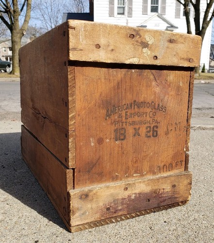 Antique Vintage Advertising Wooden Crate American Photo Glass Export Pittsburgh