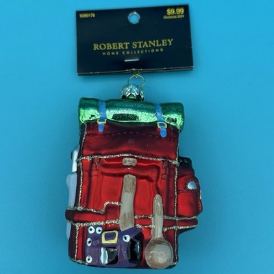 Robert Stanley Blown Glass 2024 Christmas Tree Ornament Red Backpack Hiking Bag