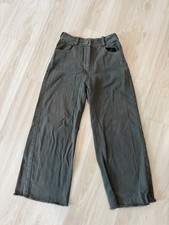 PHARAOH Olive Green Raw Hem Wide Leg Cropped Pants Sz 4 Made in USA Stretch