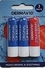 Lip Care Balm Derma V10 Moisturising & Soothing 2 ORIGINAL & 1 STRAWBERRY
