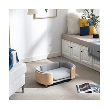 Scandinavian Style Elevated Dog Bed with Solid Wood Frame, Orthopedic Pet Sof...