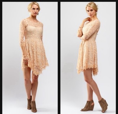 Free People Peach Floral Lace Overlay Skater Women's Dress Size Small #C