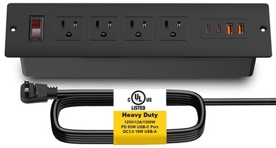 Kungfuking 65W USB C Recessed Power Strip UL Listed Fast Charging Furniture Flus