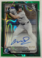 Topps 2024 Bowman Chrome Casey Saucke Green Auto 01/99 Bookend! RC #CPA-CSA