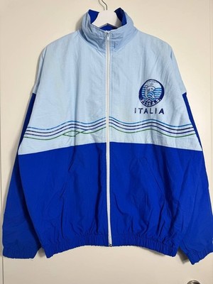 Vintage 90er Italia Windbreaker Track Jacket XL Blau Weiß Team Retro