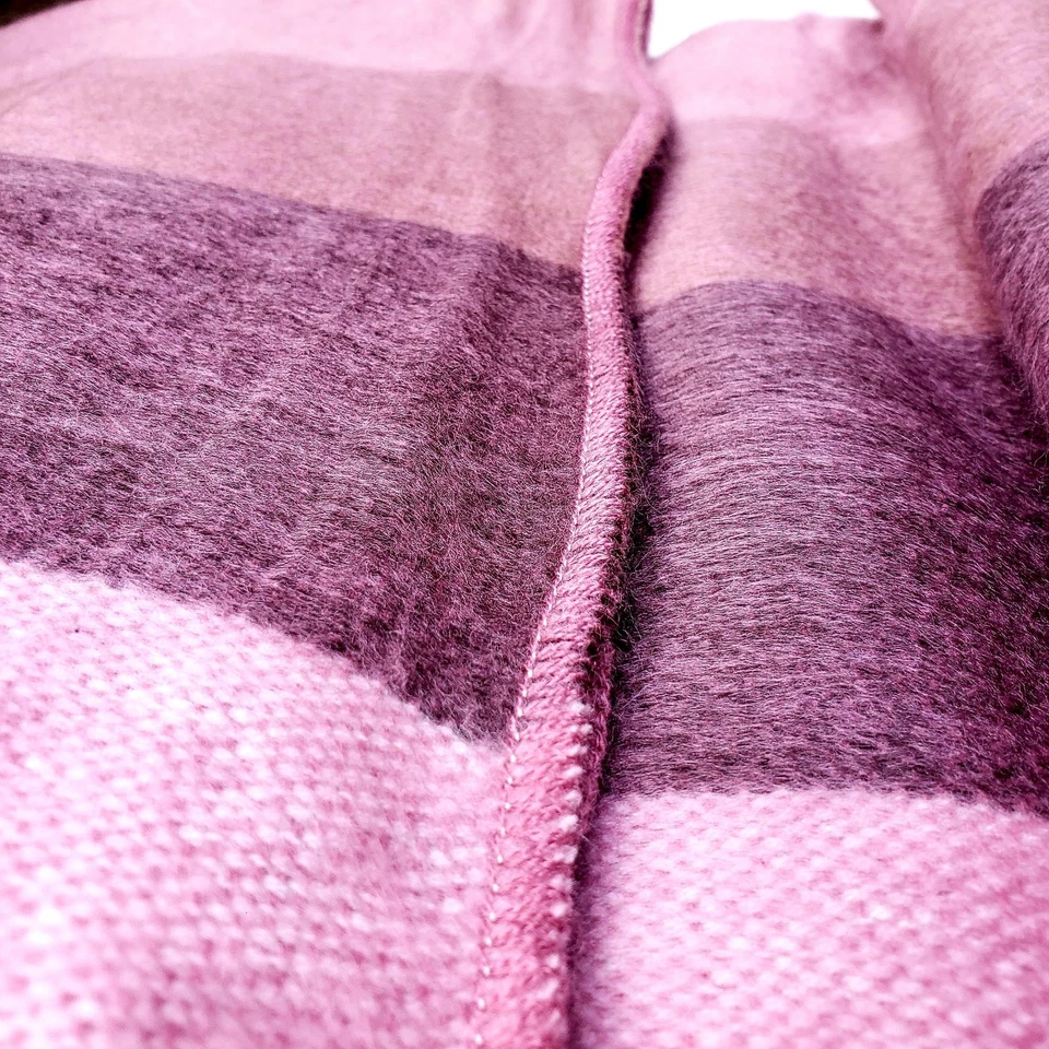 Pink Alpaca Wool Blanket / Warm Wool Blanket / Striped Wool Blanket / Queen Size - Image 2 of 2