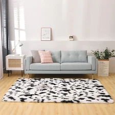 Cute Cow Print Rug Fun Faux Cowhide Area Rug Animal Hide Carpet Nice for Nurs...