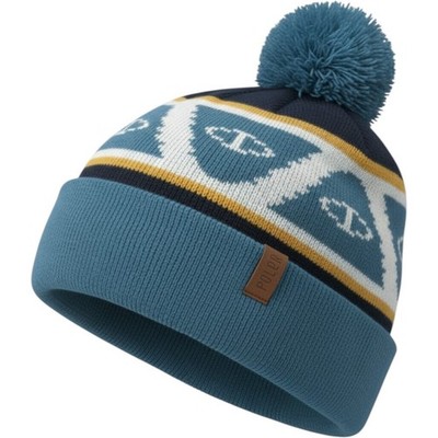 Poler Stuff Zilla Beanie Blue Gold Geometric Knit Pom Pom Cuffed Hat RN87370