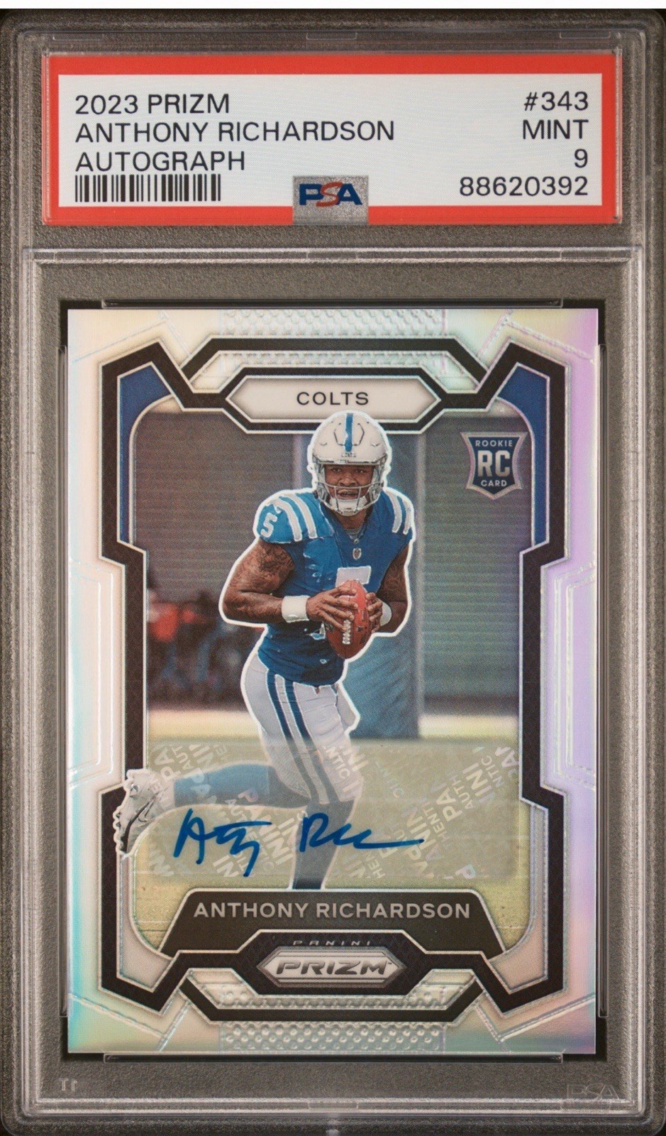 2023 Panini Prizm Football Anthony Richardson #343 Silver Prizm Auto PSA 9