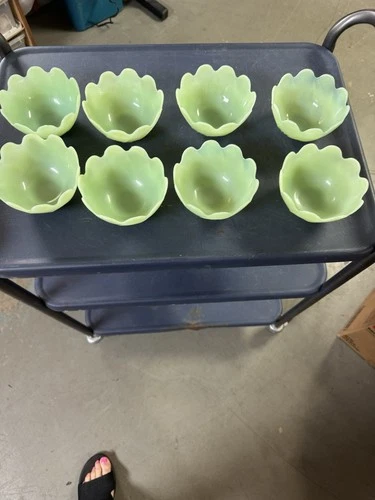 8 Vintage Fire King Jadeite Jadite 4 1/2" Lotus Leaf and Blossom Bowls