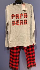 Mens Small Christmas Pajamas. Papa Bear, Red Plaid, Long Sleeve North Pole, NWT