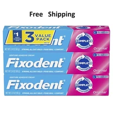 (Pack of 3) Fixodent Complete Original Denture Adhesive Cream 2.4 oz| Free Ship!