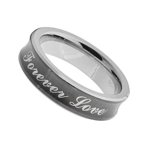 Alianza de boda de carburo de tungsteno de 6 mm negra cepillo cóncavo Forever Love - Imagen 5 de 11