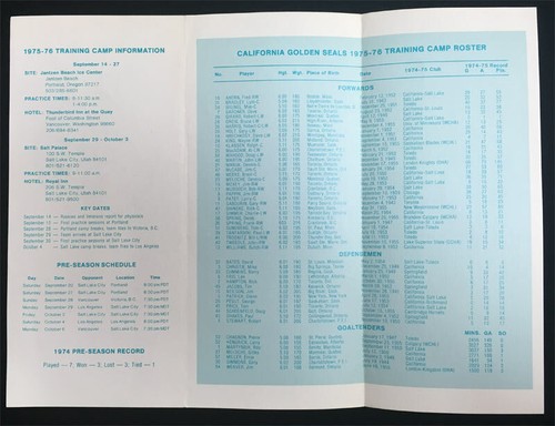 1975-76 California Golden Seals Training Camp Guide Rare Oakland Hockey in OR/UT - Picture 2 of 2