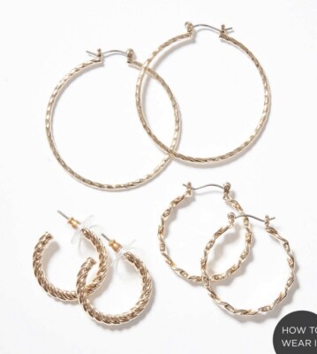 $39 NWT LOFT GOLD TONE TWISTED HOOP EARRING SET- JC307