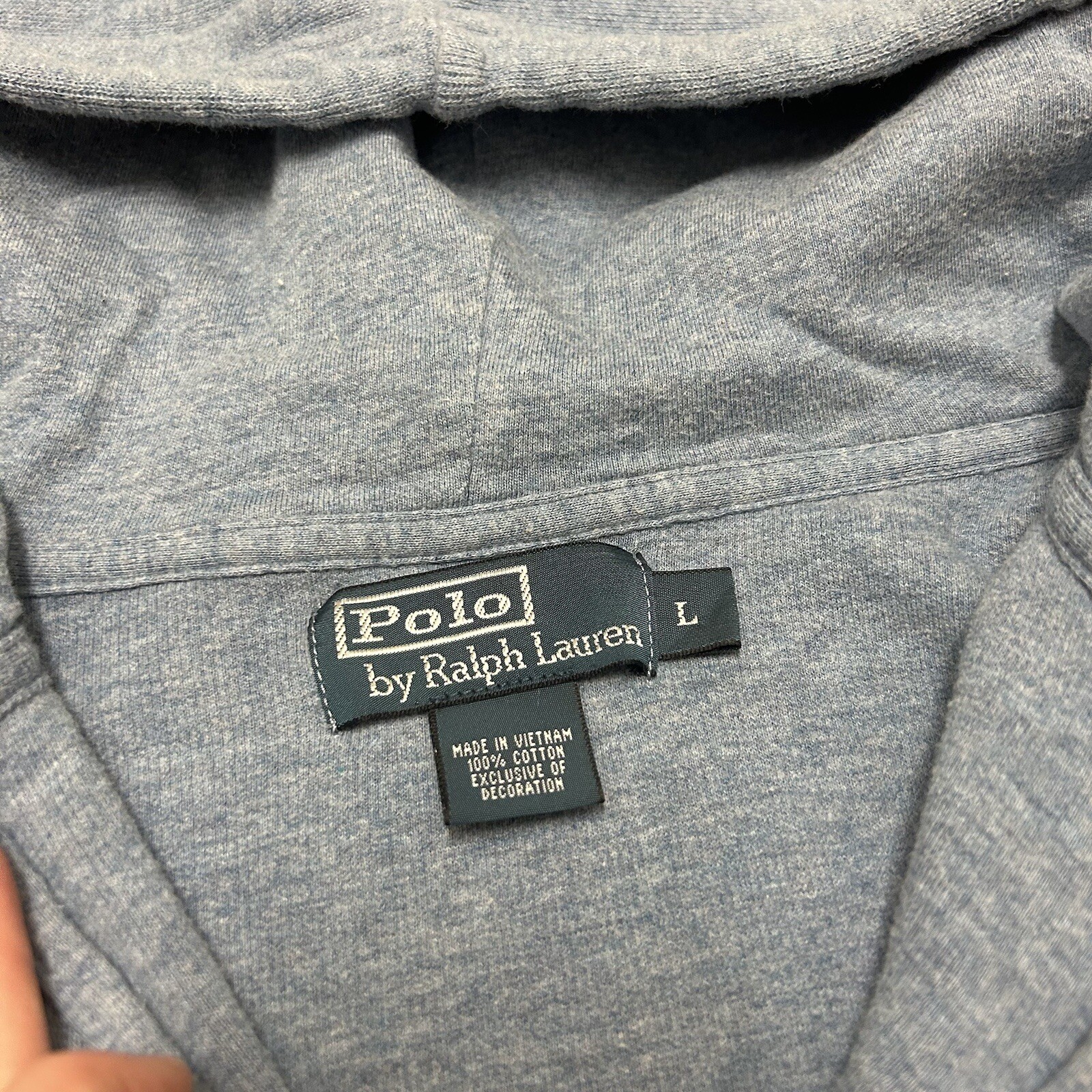 Vintage Polo Ralph Lauren Hoodie Mens Large Blue White Pony Full Zip Sweatshirt