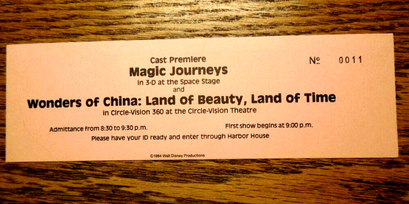 Original 1984 Disneyland Cast Premiere Ticket Magic Journeys - Wonders of China